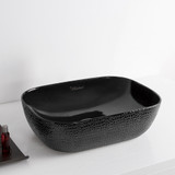 Whitehaus WH71302-F04 Isabella Plus Rectangular Top Mount Sink, Embossed Exterior, Smooth Interior, Center Drain - Black