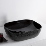 Whitehaus WH71333-F04 Isabella Plus  Rectangular Top Mount Sink, Embossed Exterior, Smooth Interior, Center Drain - Black