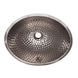 Whitehaus WH608ABM Decorative Oval Ball Pein Hammered Textured Undermount Sink with Overflow, Center Drain - Polished Stainless Steel - 16 inch