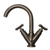 Whitehaus WHLX79250-BN Luxe Single Hole/Two Handle Lavatory Faucet with Tubular Swivel Spout, Cross Handles and Pop-up Drain - Brushed Nickel