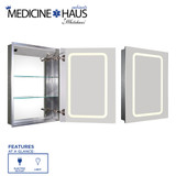 Whitehaus WHKAL7055-I Medicinehaus Recessed Single Mirrored Door Medicine Cabinet with Outlet and LED Power Dimmer for Light