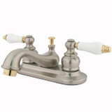 Kingston Brass Two Handle 4" Centerset Lavatory Faucet with Pop-Up Drain - Brushed Nickel/Polished Brass KB609B