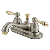 Kingston Brass Two Handle 4" Centerset Lavatory Faucet with Pop-Up Drain - Brushed Nickel/Polished Brass KB609AL