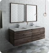 Fresca FVN31-3030ACA Formosa 60" Wall Hung Double Sink Modern Bathroom Vanity w/ Mirrors - Acacia Wood