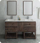 Fresca FVN31-241224ACA-FS Formosa 60" Floor Standing Double Sink Modern Bathroom Vanity w/ Open Bottom & Mirrors - Acacia Wood