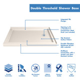 DreamLine DLT-1034482-22 SlimLine 34 in. D x 48 in. W x 2 3/4 in. H Right Drain Double Threshold Shower Base in Biscuit