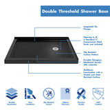 DreamLine DLT-1036482-88 SlimLine 36 in. D x 48 in. W x 2 3/4 in. H Right Drain Double Threshold Shower Base in Black