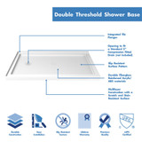 DreamLine DLT-1036601 SlimLine 36 in. D x 60 in. W x 2 3/4 in. H Left Drain Double Threshold Shower Base in White