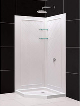 DreamLine DL-6045C-01 38 in. x 38 in. x 76 3/4 in. H Neo-Angle Shower Base and QWALL-4 Acrylic Corner Backwall Kit in White