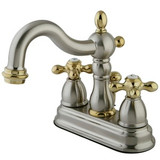 Kingston Brass Two Handle 4" Centerset Lavatory Faucet with Pop-Up Drain Drain - Satin Nickel/Polished Brass KB1609AX