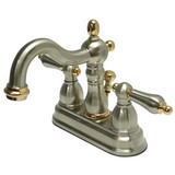 Kingston Brass Two Handle 4" Centerset Lavatory Faucet with Pop-Up Drain Drain - Satin Nickel/Polished Brass - KB1609AL