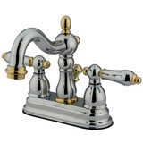 Kingston Brass Two Handle 4" Centerset Lavatory Faucet with Pop-Up Drain Drain - Polished Chrome/Polished Brass - KB1604AL