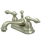Kingston Brass Two Handle 4" Centerset Lavatory Faucet with Brass Pop-Up Drain - Brushed Nickel KS3608AL
