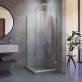 DreamLine SHEN-24355300-04 Unidoor Plus 35 1/2 in. W x 30 3/8 in. D x 72 in. H Frameless Hinged Shower Enclosure, Clear Glass, Brushed Nickel