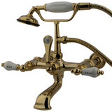 Kingston Brass Wall Mount Clawfoot Tub Filler Faucet with Hand Shower - Polished Brass CC545T2