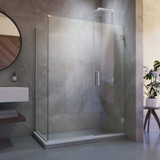 DreamLine SHEN-24550340-04 Unidoor Plus 55 in. W x 34 3/8 in. D x 72 in. H Frameless Hinged Shower Enclosure in Brushed Nickel