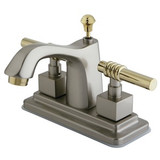 Kingston Brass Two Handle 4" Centerset Lavatory Faucet with Brass Pop-Up Drain - Brushed Nickel/Polished Brass KS8649QL