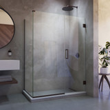 DreamLine SHEN-24585300-06 Unidoor Plus 58 1/2 in. W x 30 3/8 in. D x 72 in. H Frameless Hinged Shower Enclosure, Clear Glass, Oil Rubbed Bronze