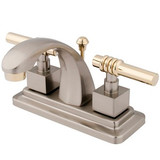 Kingston Brass Two Handle 4" Centerset Lavatory Faucet with Brass Pop-Up Drain - Brushed Nickel/Polished Brass KS4649QL