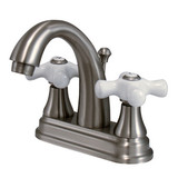 Kingston Brass Two Handle 4" Centerset Lavatory Faucet with Brass Pop-Up Drain - Brushed Nickel KS7618PX