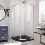 DreamLine DL-6702-89-01FR Prime 36 in. D x 36 in. W x 74 3/4 in. H Frosted Framed Sliding Shower Enclosure in Chrome, Corner Drain Black Base Kit