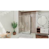 DreamLine DL-6719L-01CL Flex 36 in. D x 48 in. W x 74 3/4 in. H Semi-Frameless Pivot Shower Enclosure in Chrome with Left Drain White Base Kit