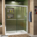DreamLine DL-6950R-01CL Duet 30 in. D x 60 in. W x 74 3/4 in. H Semi-Frameless Bypass Shower Door in Chrome and Right Drain White Base