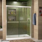 DreamLine DL-6951R-04CL Duet 32 in. D x 60 in. W x 74 3/4 in. H Semi-Frameless Bypass Shower Door in Brushed Nickel and Right Drain White Base
