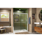 DreamLine DL-6952R-01CL Duet 34 in. D x 60 in. W x 74 3/4 in. H Semi-Frameless Bypass Shower Door in Chrome and Right Drain White Base