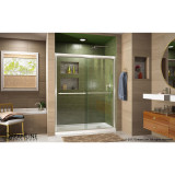 DreamLine DL-6952R-04CL Duet 34 in. D x 60 in. W x 74 3/4 in. H Semi-Frameless Bypass Shower Door in Brushed Nickel and Right Drain White Base