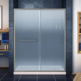 DreamLine DL-6970R-22-04F Infinity-Z 30 in. D x 60 in. W x 74 3/4 in. H Frosted Sliding Shower Door in Brushed Nickel and Right Drain Biscuit Base