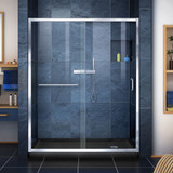 DreamLine DL-6972R-88-01 Infinity-Z 34 in. D x 60 in. W x 74 3/4 in. H Clear Sliding Shower Door in Chrome and Right Drain Black Base