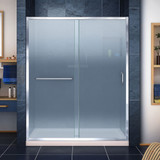 DreamLine DL-6973C-22-01F Infinity-Z 36 in. D x 60 in. W x 74 3/4 in. H Frosted Sliding Shower Door in Chrome and Center Drain Biscuit Base