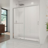 DreamLine DL-6973L-01CL Infinity-Z 36 in. D x 60 in. W x 74 3/4 in. H Clear Sliding Shower Door in Chrome and Left Drain White Base