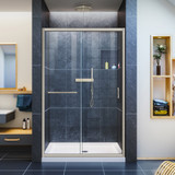 DreamLine DL-6975C-04CL Infinity-Z 36 in. D x 48 in. W x 74 3/4 in. H Clear Sliding Shower Door in Brushed Nickel and Center Drain White Base