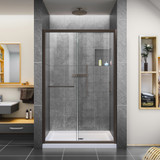 DreamLine DL-6975C-06CL Infinity-Z 36 in. D x 48 in. W x 74 3/4 in. H Clear Sliding Shower Door in Oil Rubbed Bronze and Center Drain White Base