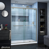 DreamLine DL-7005R-04 Encore 32 in. D x 60 in. W x 78 3/4 in. H Bypass Shower Door in Brushed Nickel and Right Drain White Base Kit