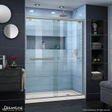 DreamLine DL-7005R-22-04 Encore 32 in. D x 60 in. W x 78 3/4 in. H Bypass Shower Door in Brushed Nickel and Right Drain Biscuit Base Kit