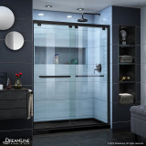 DreamLine DL-7006R-88-09 Encore 34 in. D x 60 in. W x 78 3/4 in. H Bypass Shower Door in Satin Black and Right Drain Black Base Kit