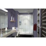 DreamLine DL-6114R-04CL Visions 34 in. D x 60 in. W x 76 3/4 in. H Sliding Shower Door in Brushed Nickel with Right Drain White Base, Backwalls