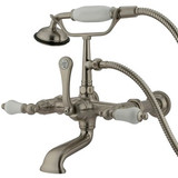 Kingston Brass Wall Mount Clawfoot Tub Filler Faucet with Hand Shower - Satin Nickel CC543T8