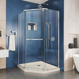 DreamLine DL-6030-22-01 Prism 36 in. D x 36 in. W x 74 3/4 H Frameless Pivot Shower Enclosure in Chrome and Corner Drain Biscuit Base Kit