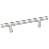Hardware Resources 156 mm (6-1/8") Overall Length 7/16" Diameter Steel Cabinet Bar Pull with Beveled Ends - 96 mm center-to-center Holes - Screws Included - Satin Nickel - 156SN