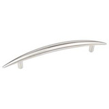 Hardware Resources 7-3/8" Overall Length Curved Cabinet Pull 128 mm center-to-center. Packaged with two M4 screws. Finish: Satin Nickel - 409223SN