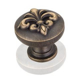 Hardware Resources 1-3/8" Overall Length Raised Fleur-de-lis Cabinet Knob - Screws Included - Antique Brushed Satin Brass - 218ABSB