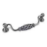 Hardware Resources 749-128DACM 5-15/16" Overall Length Birdcage Cabinet Pull with backplates - Screws Included - 128 mm center-to-center Holes - Gun Metal