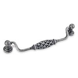 Hardware Resources 749-160SIM 7-3/16" Overall Length Birdcage Cabinet Pull with backplates - 160 mm center-to-center Holes - Screws Included - Distressed Antique Silver