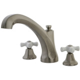 Kingston Brass Two Handle Roman Tub Filler Faucet with Porcelain Cross Handles - Brushed Nickel - KS4328PX