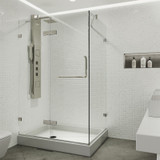 Vigo 36 in. L x 48 in. W x 79 in. H Monteray Frameless Shower Enclosure With Left Drain Base and with Brushed Nickel Hardware