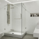 Vigo VG6011BNCL36WR Monteray Frameless Shower Enclosure With Right Drain Base and with Brushed Nickel Hardware